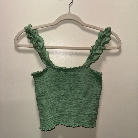 aerie Tops - Aerie Jungle Thrills Green Smocked Crop Tank Lettuce Trim